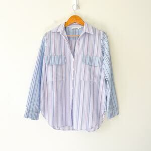 Roller Rabbit Long Sleeve Pink and Blue Cotton Button Up Top, Size Medium